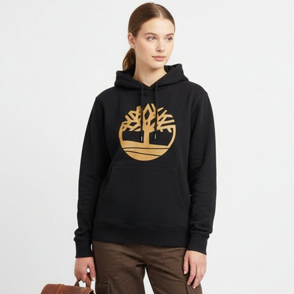 Timberland Black Logo Print Hoody Long Sleeve Sweatshirt M - Picture 1 of 6